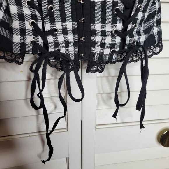 Royal Bones Tripp NYC Black/White Plaid Lace Up Corset Top XS EUC HOT TOPIC GOTH - Picture 5 of 14